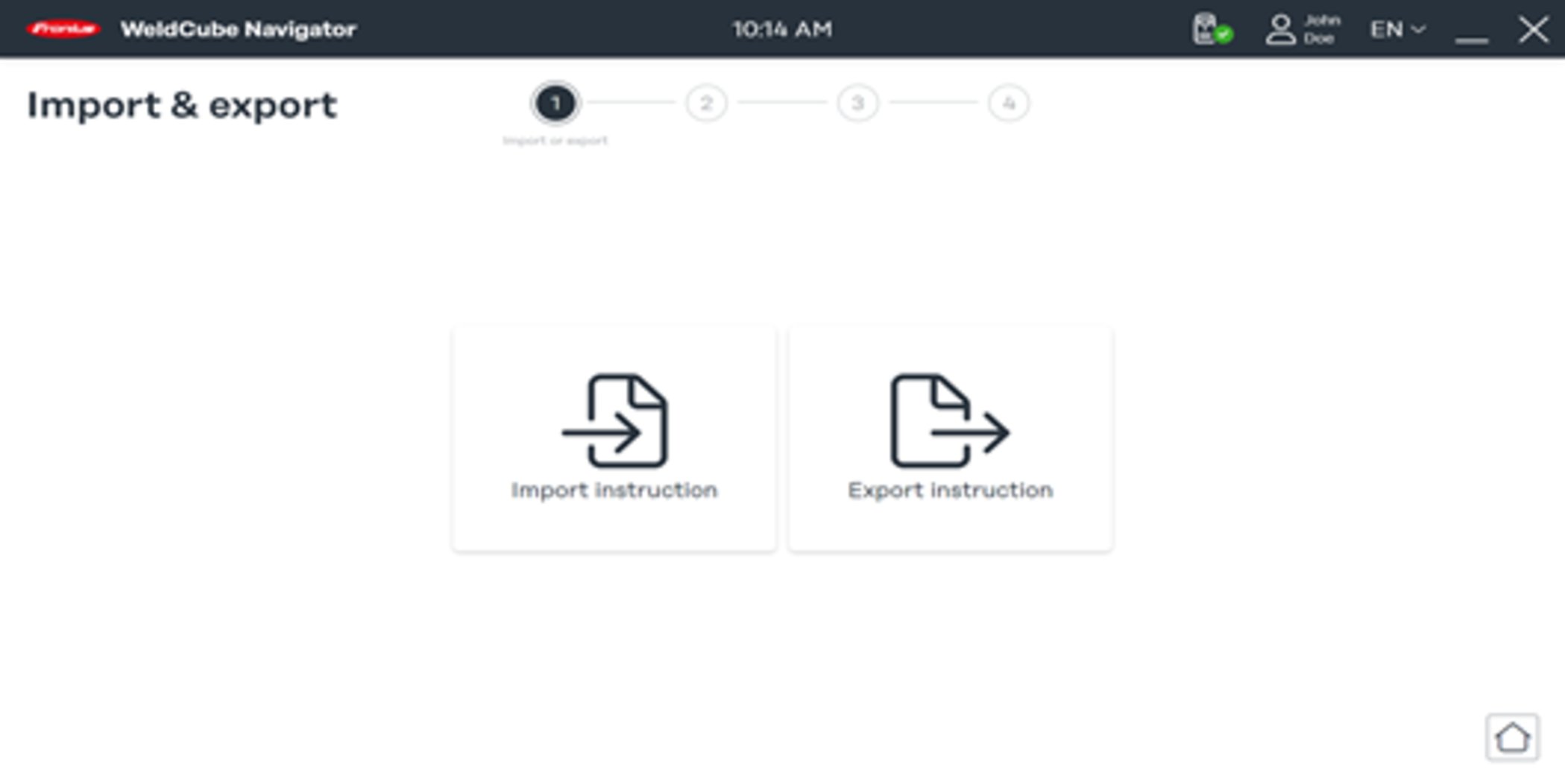 Buttons for importing and exporting instructions