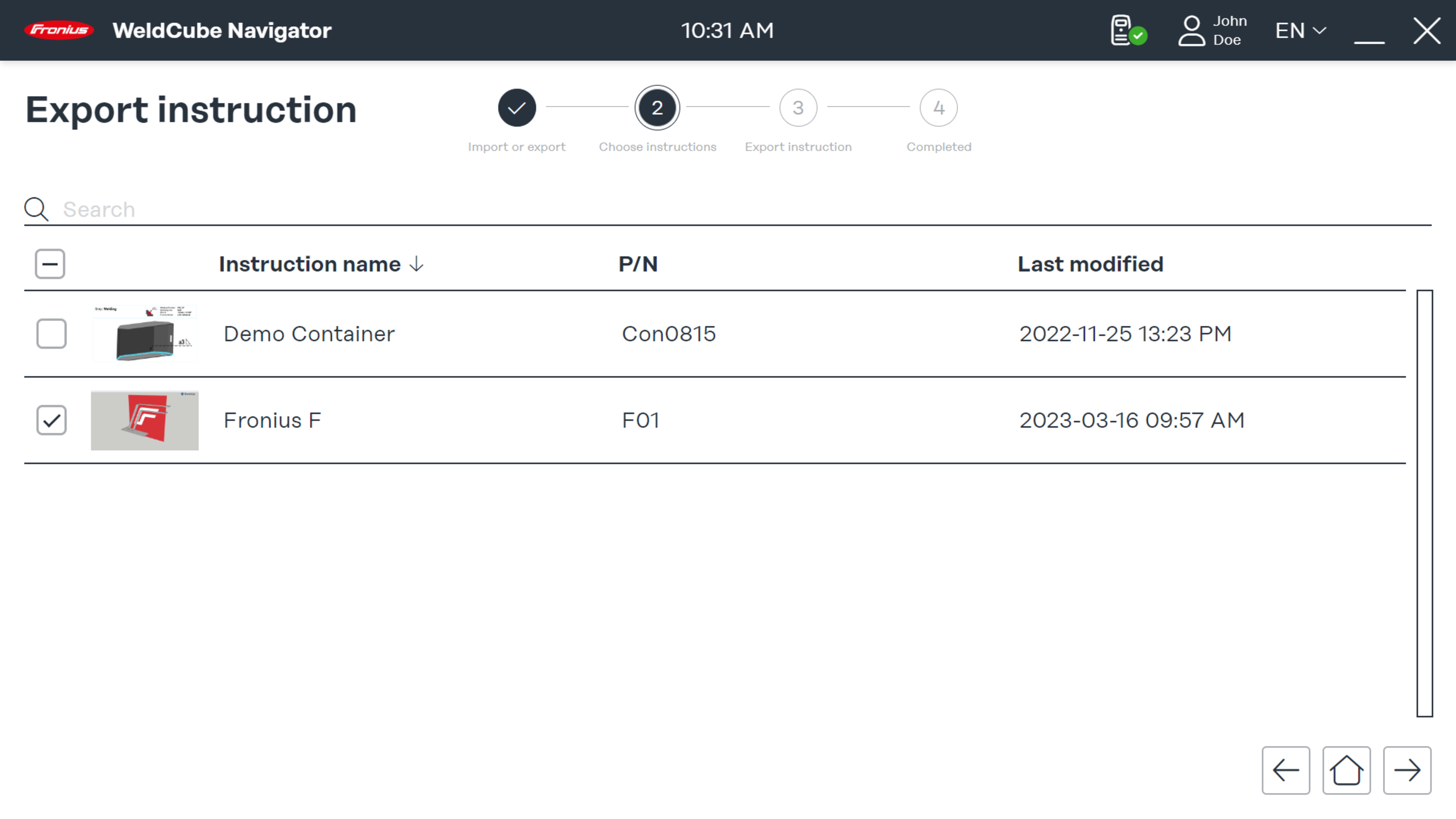 Show instructions available for export