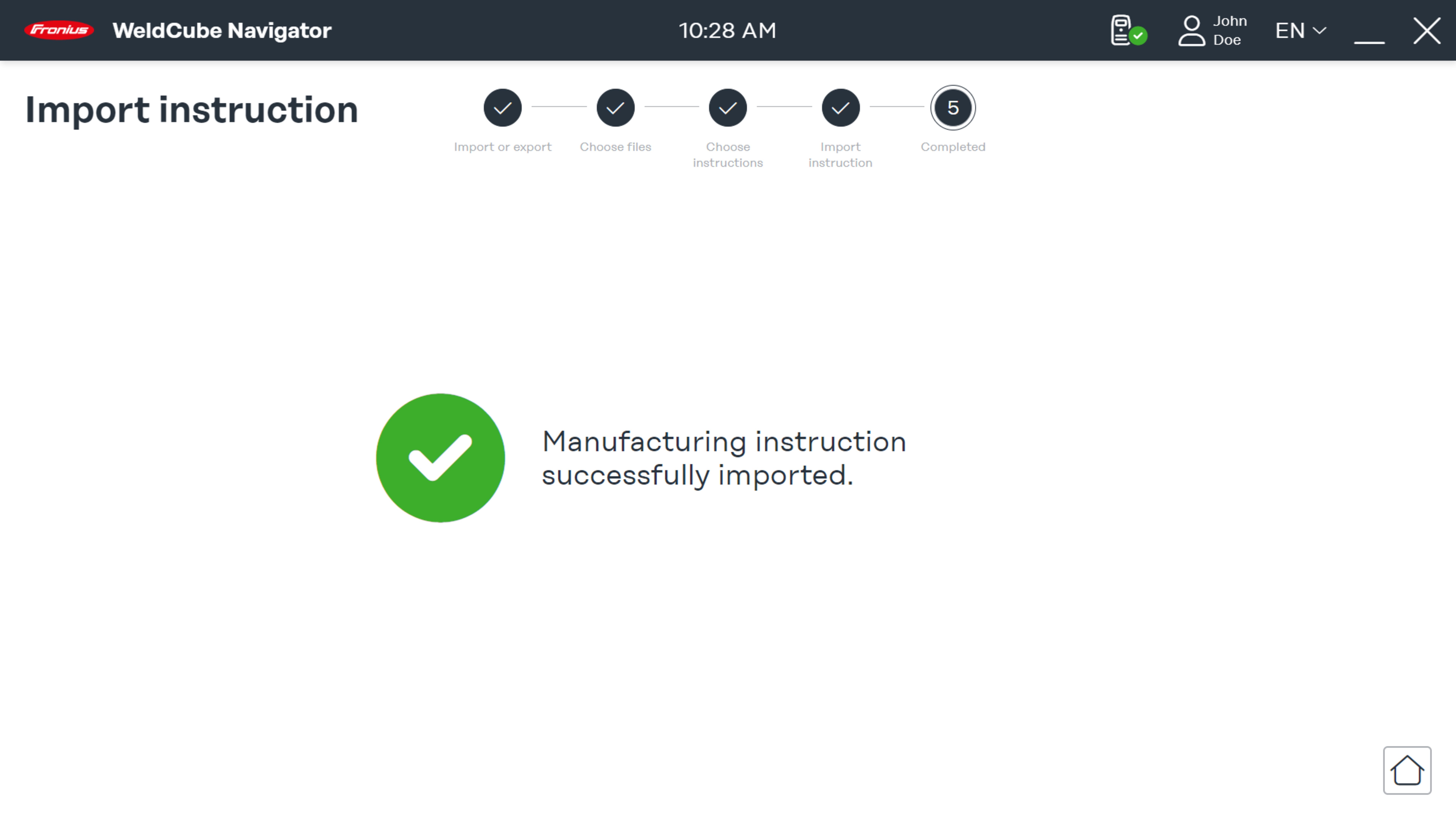 Result, instruction imported successfully