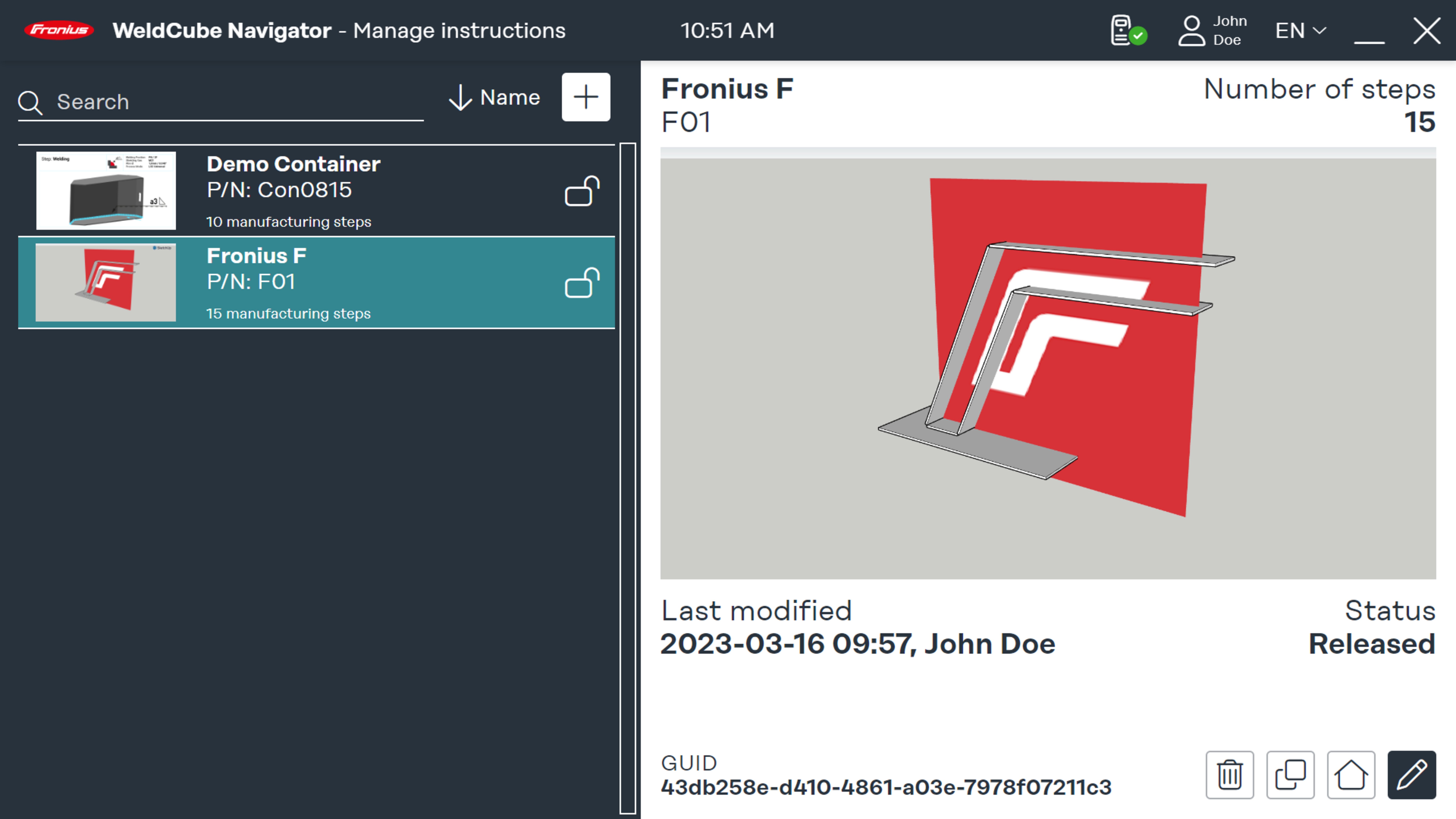View of welding instructions in the editor
