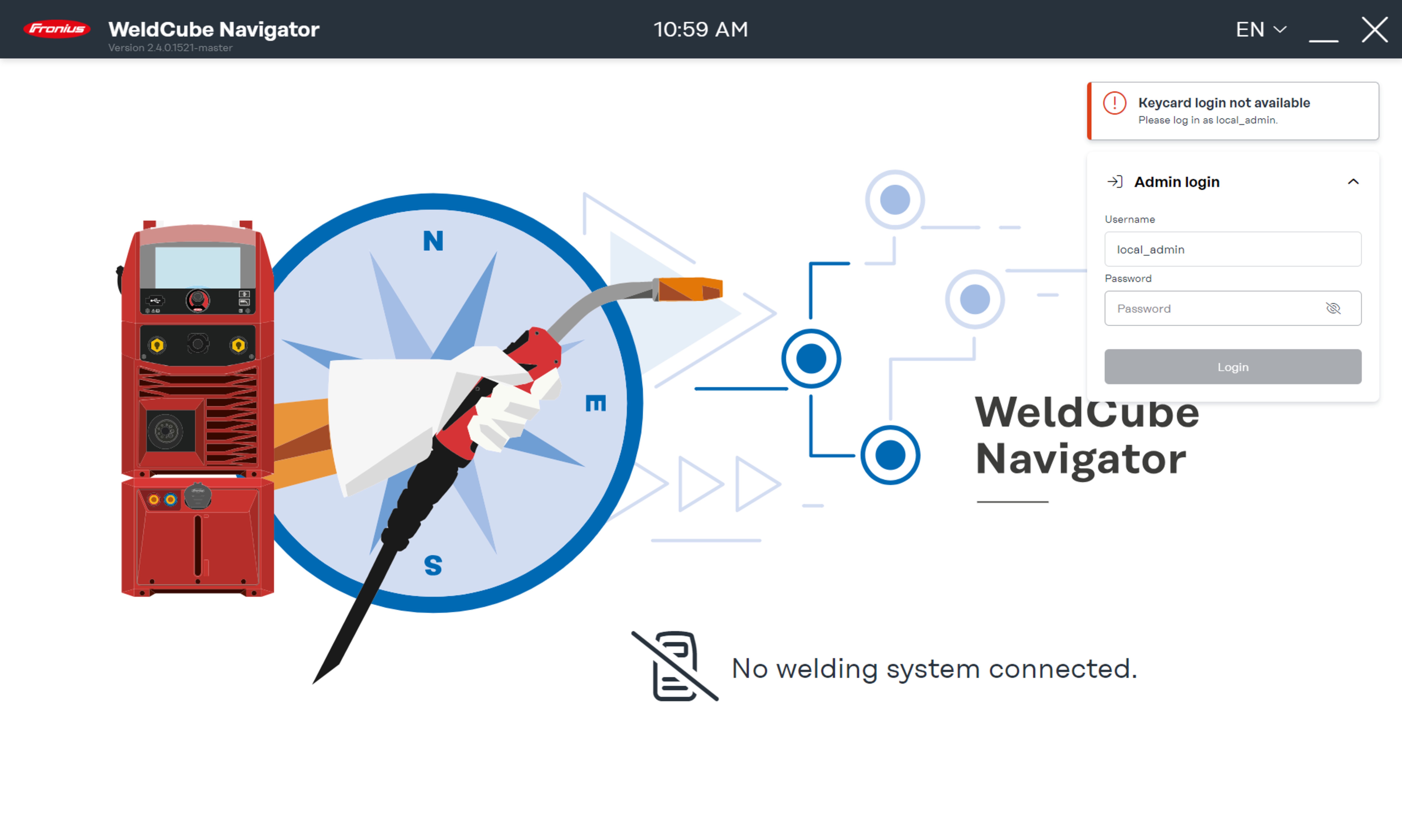 Start screen without connection to the welding machine