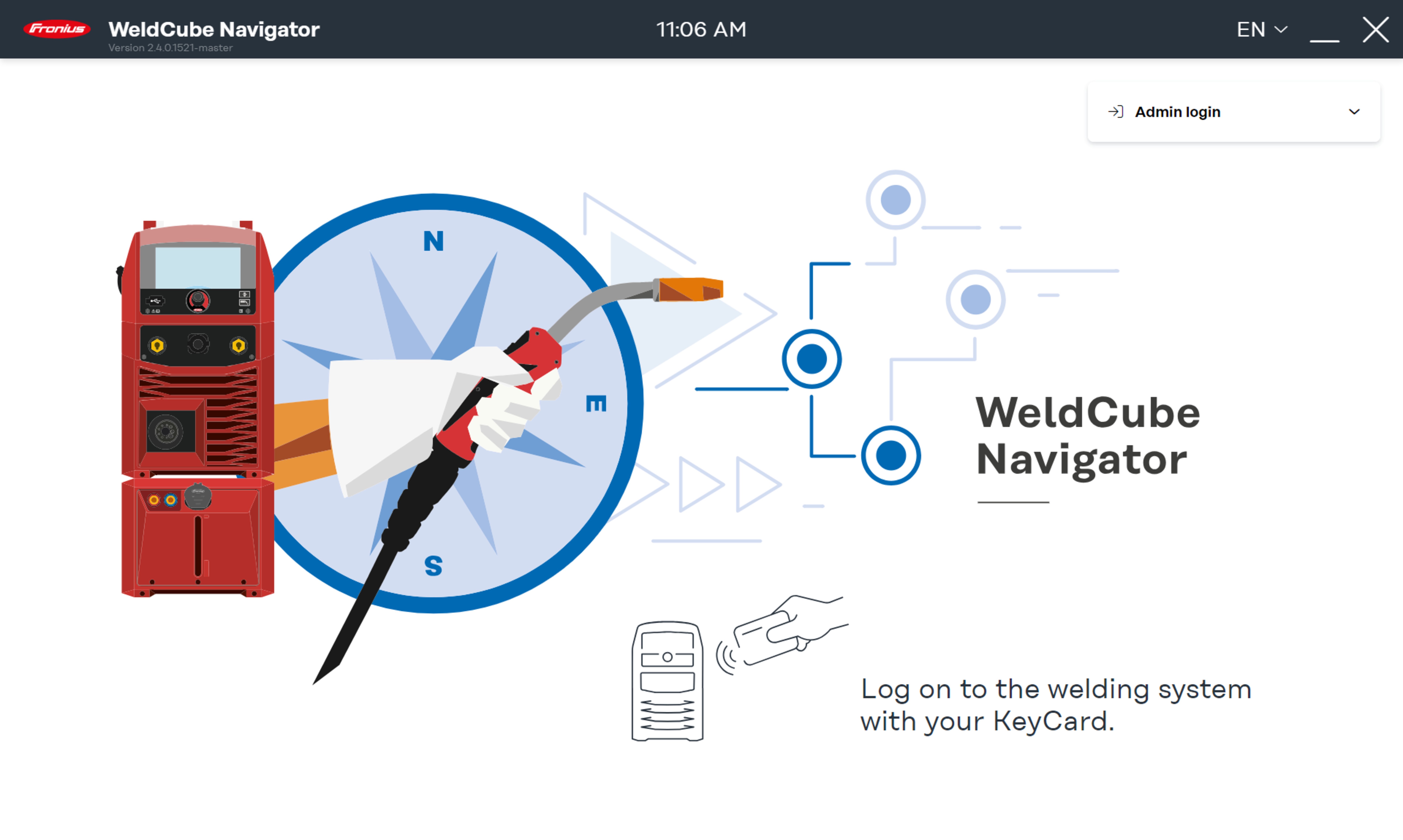 Start screen, connection to welding machine is active