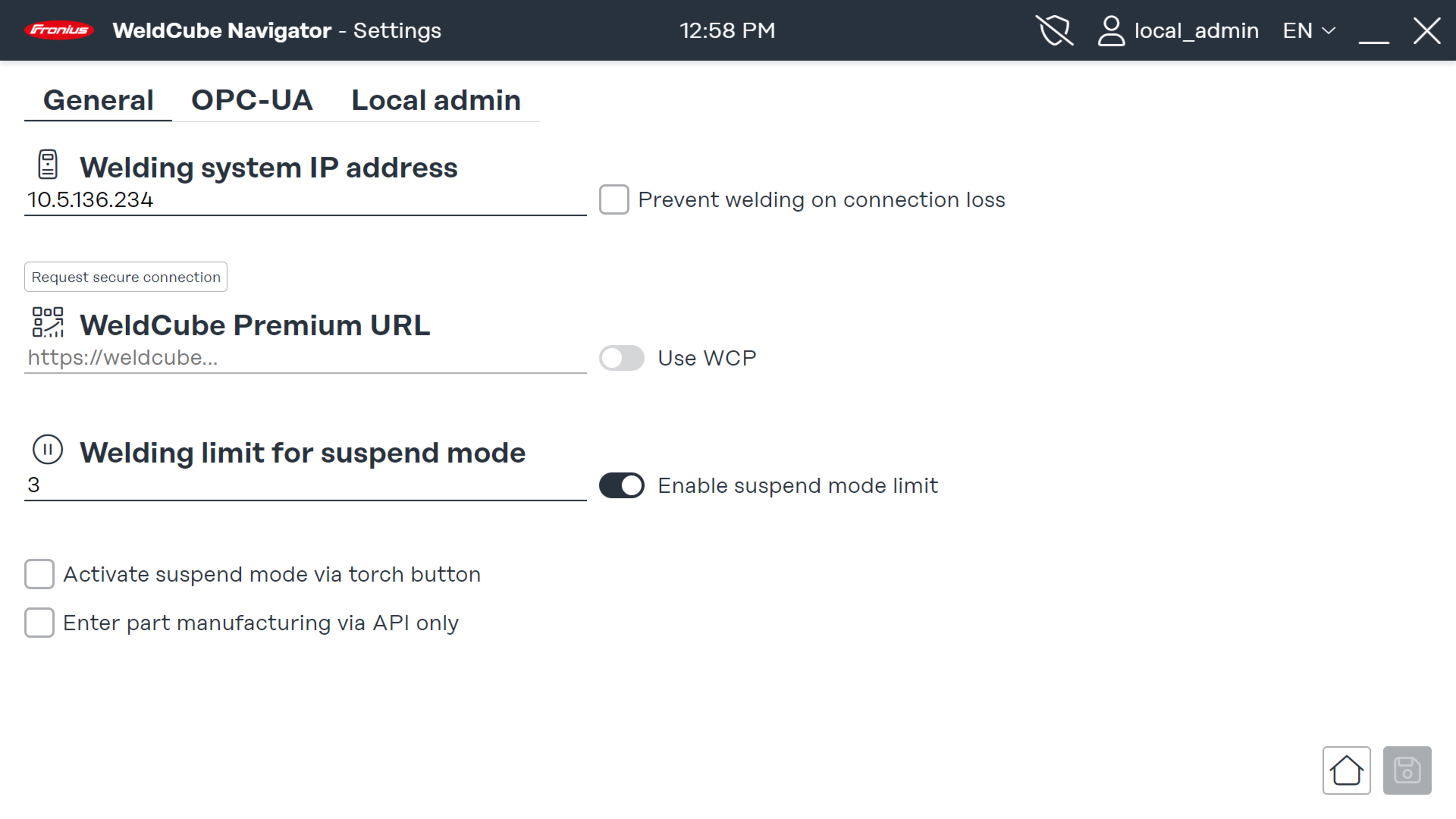 Overview of system settings, symbolic representation