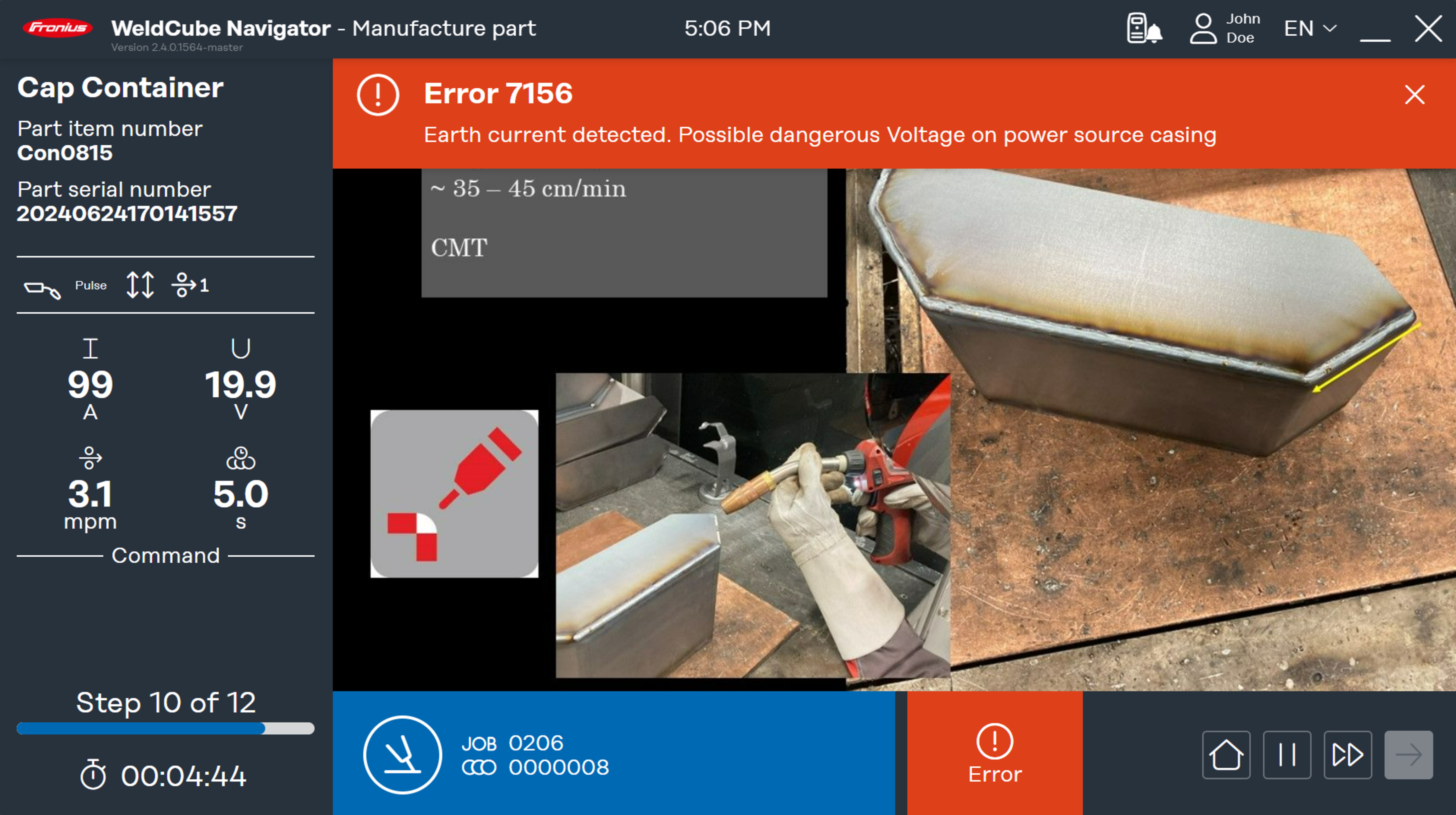 The „Error“ status in a welding instruction step