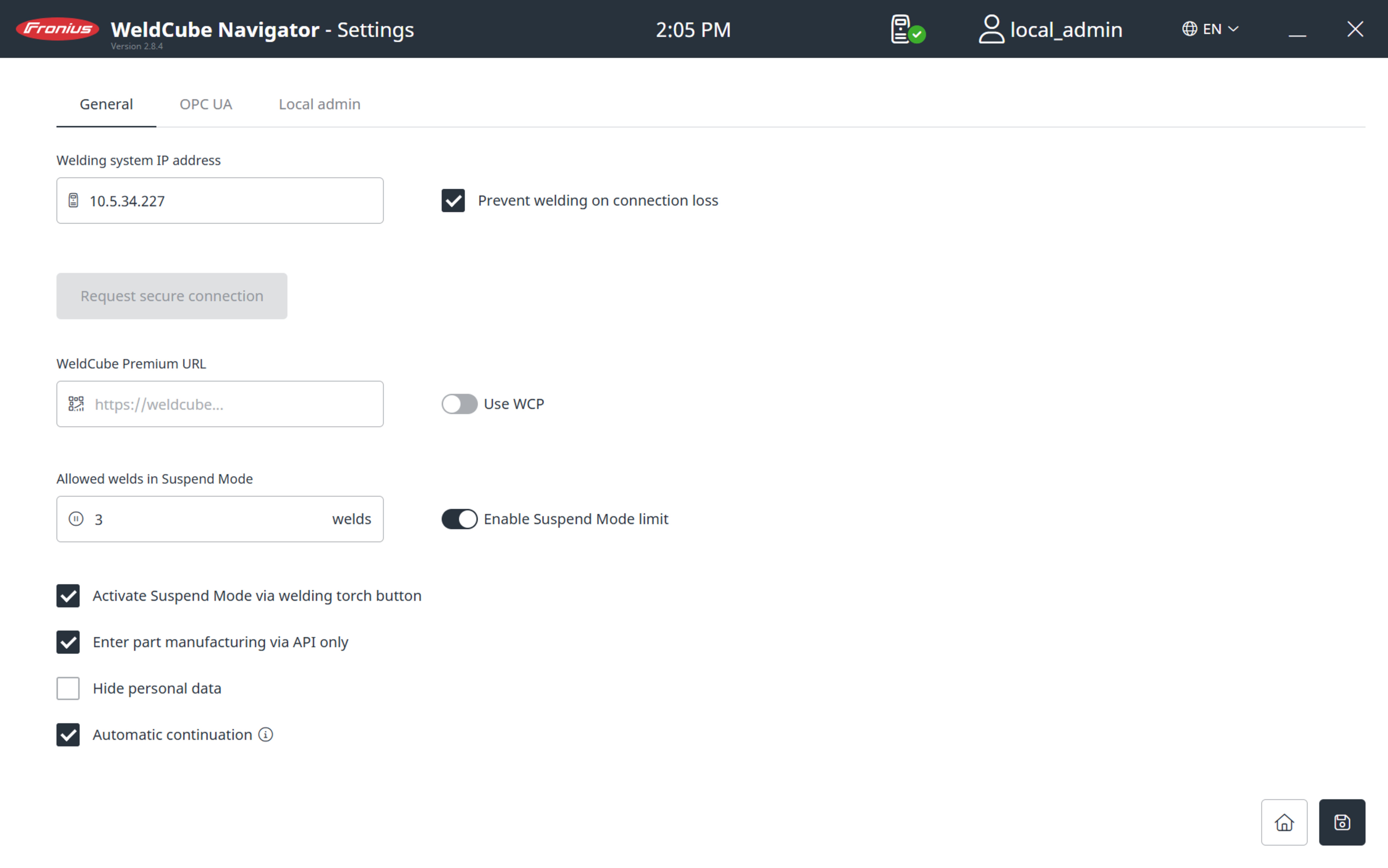Overview of system settings, symbolic representation