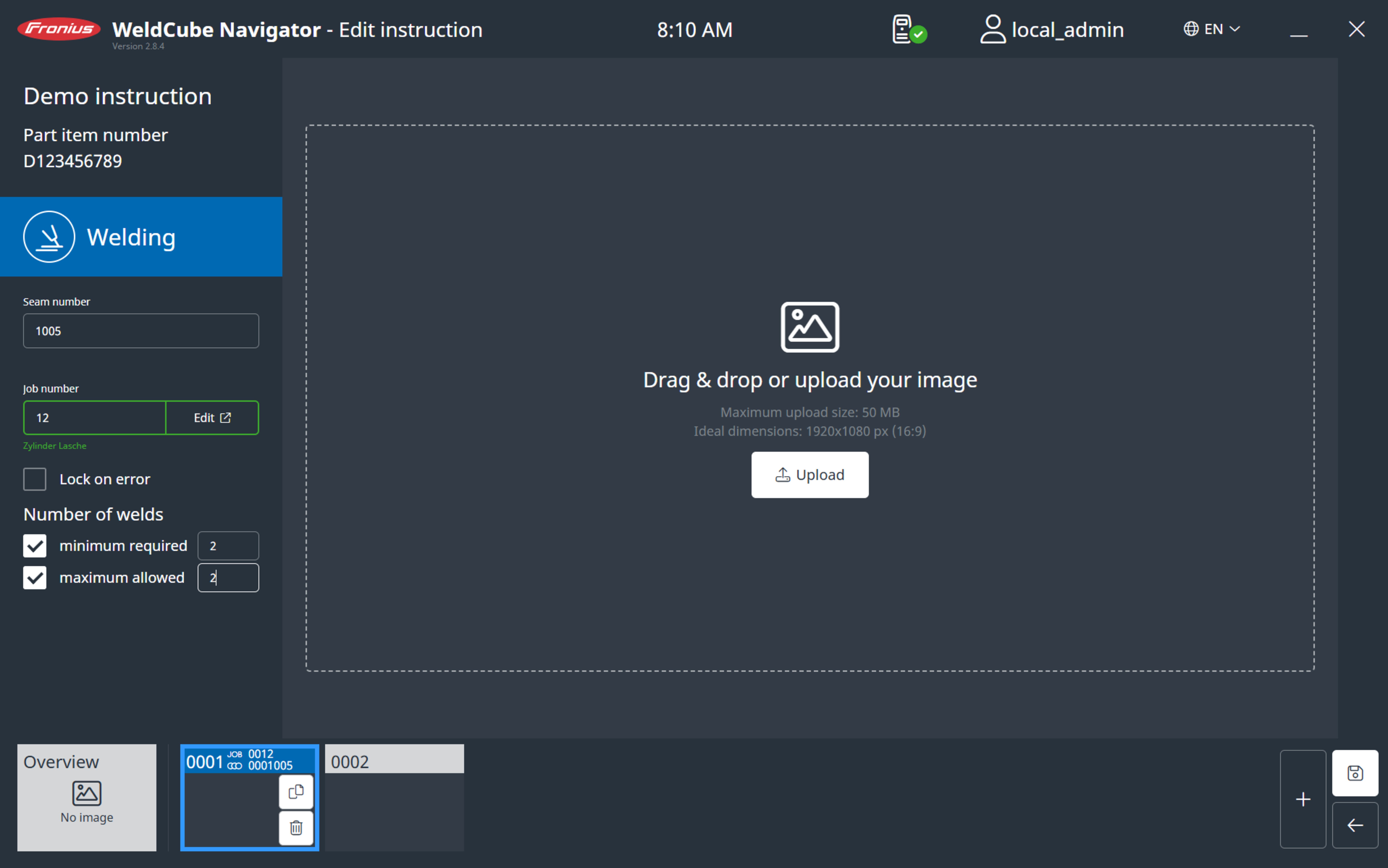 Example of multiple welds, welding instruction with image and text